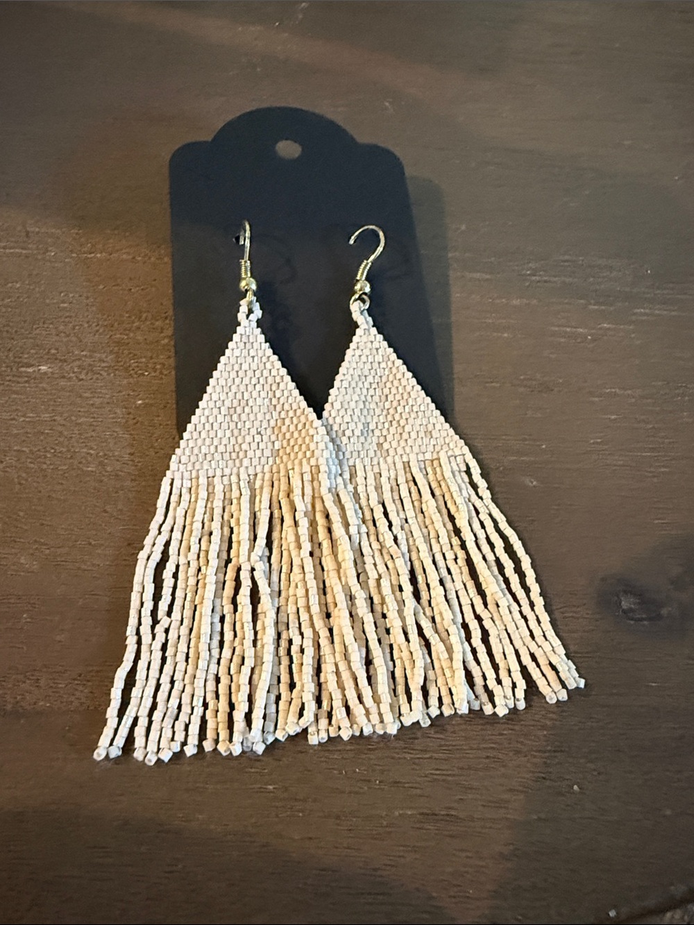 Beaded Fringe Drop Earrings - Cream
